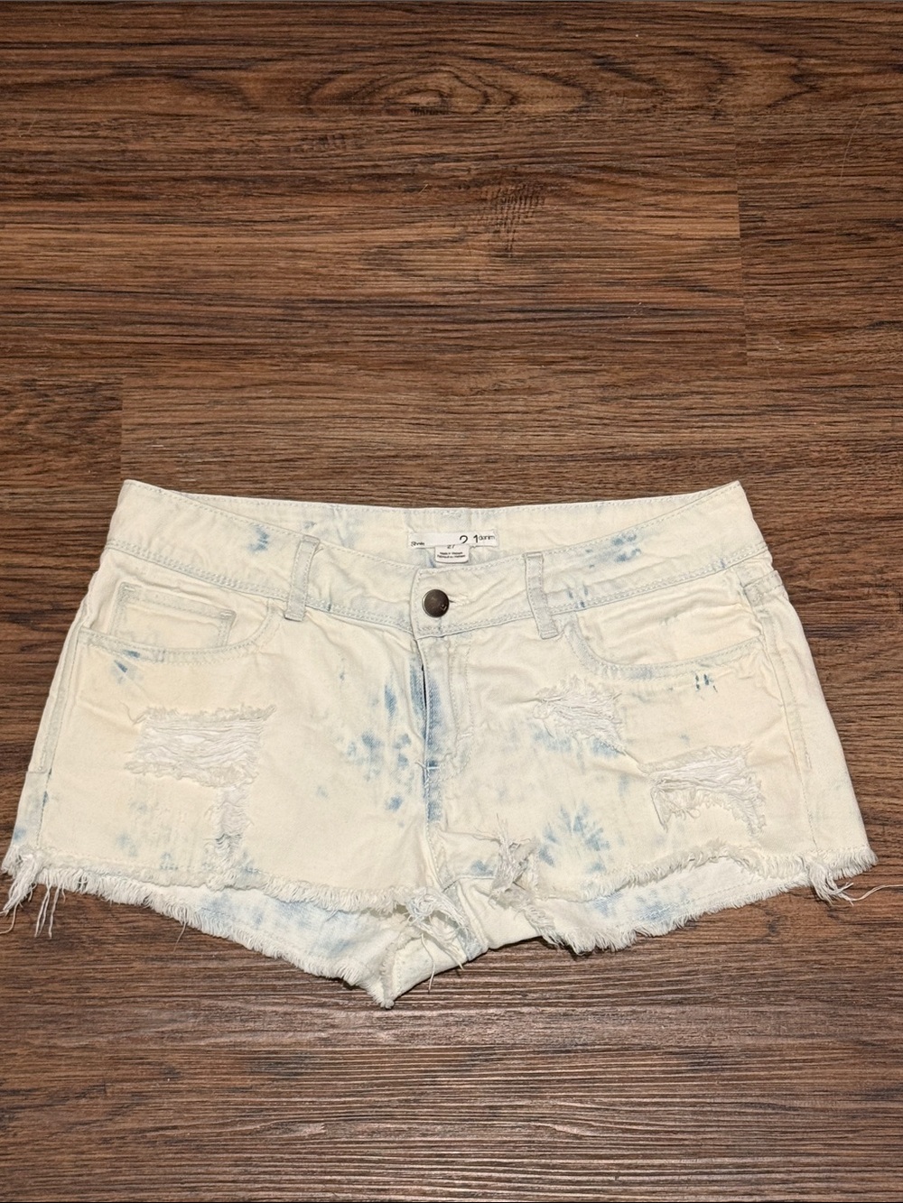 2.1 Denim White Tie-Dye Distressed Cutoff Shorts